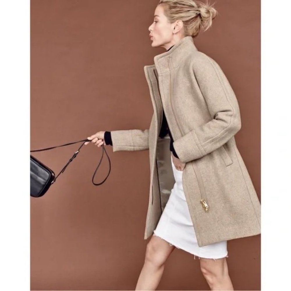 J.Crew Stadium Cloth Wool Cocoon Overcoat Peacoat Trench Jacket Coat Camel Tan - Picture 10 of 10